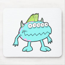 blue punk mohawk monster many eyes mouse pads