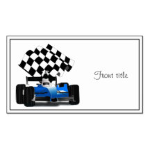 Blue Race Car with Chequered Flag Business Card Template