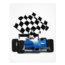 Blue Race Car with Chequered Flag Personalized Invitation