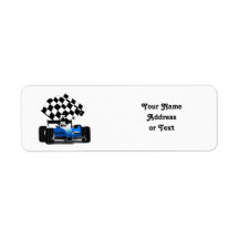 Blue Race Car with Chequered Flag Return Address Labels