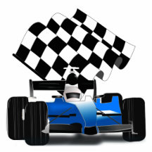 Blue Race Car with Chequered Flag Photo Sculpture