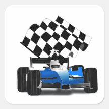 Blue Race Car with Chequered Flag Sticker