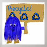 Blue Recycle sign Poster