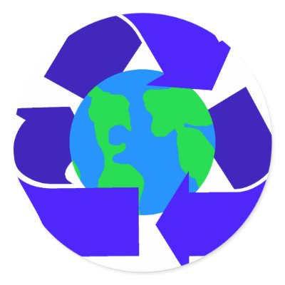 blue recycle round sticker by shopaholicchick