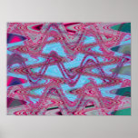 blue red waves print