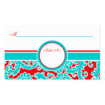 Blue Red White Damask Place Cards Business Cards