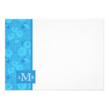 Blue Regatta Damask Monogram Flat Card 4.5 x 6.25 Announcement