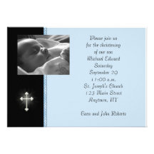 Blue Religious Photo Card Custom Invites