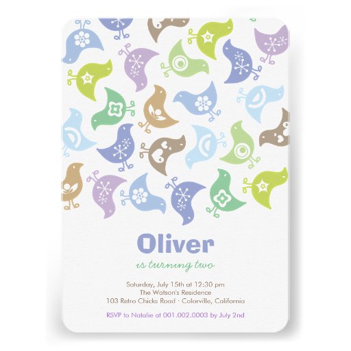 Blue Retro Chicks Children Birthday Party Invite