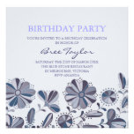 Blue Retro Flower Design Birthday Invitation