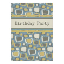 Blue Retro Guys Birthday Party Invitation Card