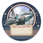 Blue Retro Rocket Name Tag Stickers