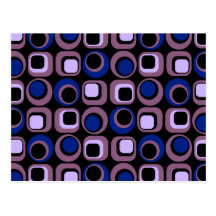 Blue Retro Squares Pattern Postcards