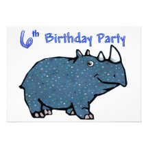 Blue Rhino 6th Birthday Personalized Invite