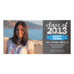 Blue ribbon banner chalkboard photo graduation personalized photo card