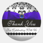 BLUE RIBBON  BLACK & WHITE DAMASK Sapphire Sticker