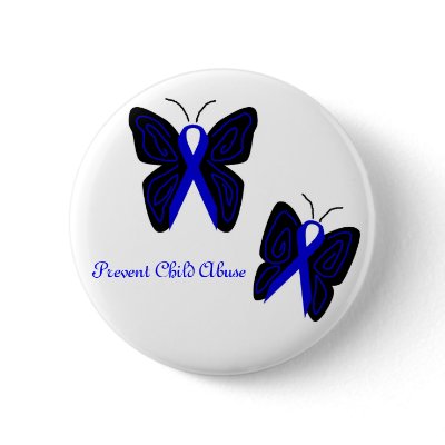 Blue Ribbon butterflies Prevent Child Abuse button by marcya7