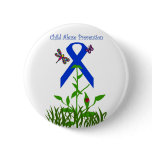 Blue ribbon flower Child Abuse Prevention button