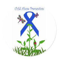 Blue ribbon flower Child Abuse Prevention stickers