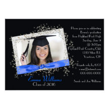 Blue Ribbon with Glitter Graduation Invitation