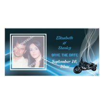 Blue road biker wedding Save the Date photo card