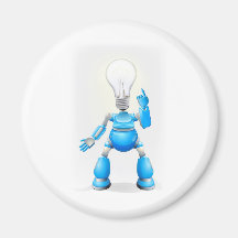 Blue robot light bulb head fridge magnets