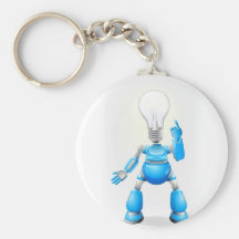 Blue robot light bulb head keychain