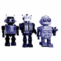 blue robots photo sculpture