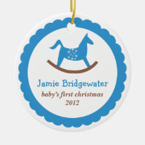 Blue rocking toy horse baby's first christmas ornaments
