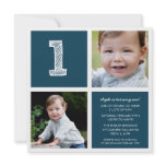 Blue Room for Squares First Birthday Party Photo Invite