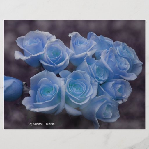 Blue Rose colorized bouquet spotted background Personalized Flyer