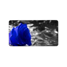 Blue Rose On Left Side Silver Background Personalized Address Label