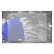 Blue Rose On Left Side Silver Background Personalized Stationery