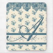 Blue Rose Toile Monogram - A Mouse Pads
