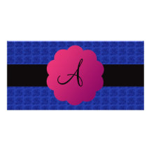 Blue roses monogram photo card template