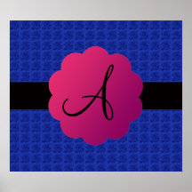 Blue roses monogram poster
