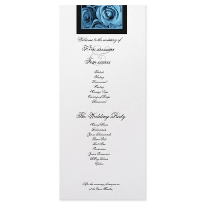 BLUE ROSES Wedding Program Announcement Rack Card Design by JaclinArt
