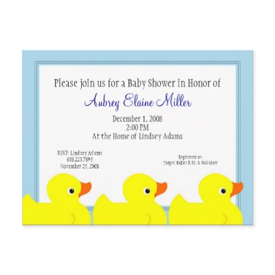 Blue Rubber Ducky Shower Invitation Postcards by thebabystore