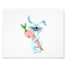 blue sad rabbit holding carrot.png photographic print