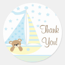 Blue Sailboat Baby Shower Thank You Sticker