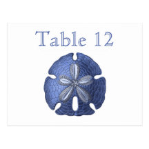 Blue Sand Dollar Reception Table Numbers Postcards