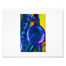 Blue Saxophone Image with Yellow in Back Photograph