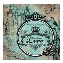 Blue Scalloped Unconditional Love Wedding Invite