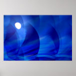 Blue Sea and Moon Digital Abstract Poster Print