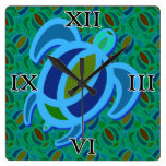 Blue Sea Turtle Square Wall Clock
