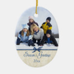 Blue season's greetings christmas photo ornament