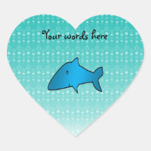 Blue shark bubbles pattern heart sticker