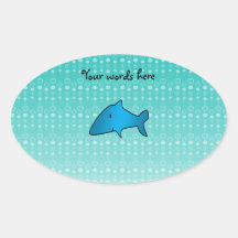 Blue shark bubbles pattern oval stickers