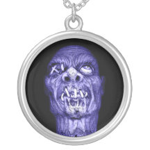 Blue Shrunken Head Zombie Necklace
