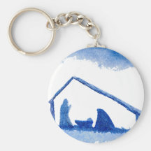 Blue Silhouette Nativity Scene Keychain